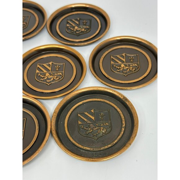VTG Hyde Park Coaster Set 8 Monogrammed Copper Coat of Arms Barware Arms-Crest - Picture 5 of 10